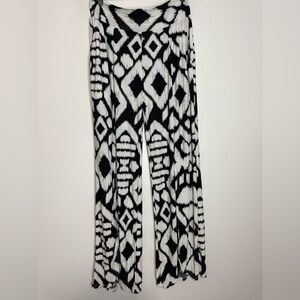 Clara Sun Woo Black and White Geometric Patterned Pants split hem flowy size XL